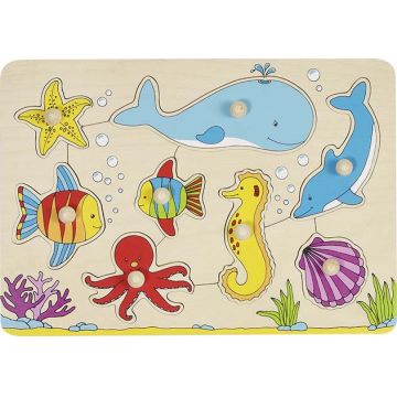 Puzzle din lemn cu manere Goki - Lumea subacvatica