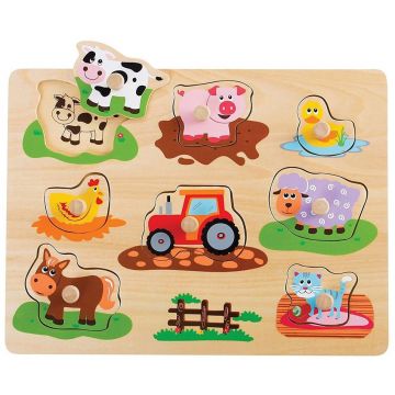 Puzzle din lemn cu manere si indicii Lelin - Ferma