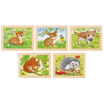 Puzzle din lemn Goki - Animale de pădure, sortiment, 24 bucăți