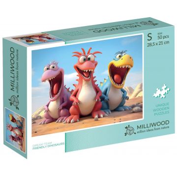 Puzzle din lemn Milliwood din 50 piese - Dinozauri prietenoși (Mărimea S)