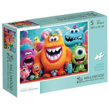 Puzzle din lemn Milliwood din 50 piese - Monstruleții (Mărimea S)