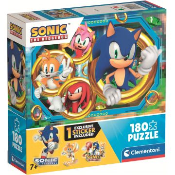 Puzzle pentru copii Clementoni din 180 piese - Sonic Ariciul, cu sticker, tip 1