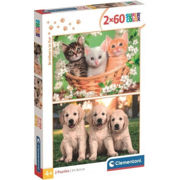 Puzzle pentru copii Clementoni din 2 х 60 piese - Frați blănoși