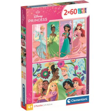 Puzzle pentru copii Clementoni din 2 x 60 piese - Prințesele Disney