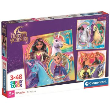 Puzzle pentru copii Clementoni din 3 x 48 piese - Unicorn Academy