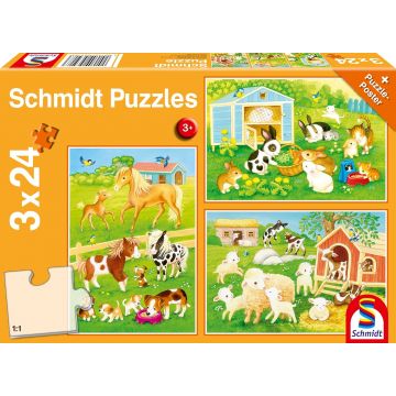 Puzzle pentru copii Schmidt din 3 x 24 piese - Prietenii mei din curtea tarii