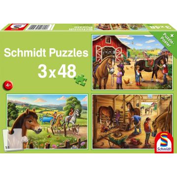 Puzzle pentru copii Schmidt din 3 x 48 piese - Caii mei preferați