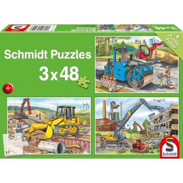 Puzzle pentru copii Schmidt din 3 x 48 piese - La șantier