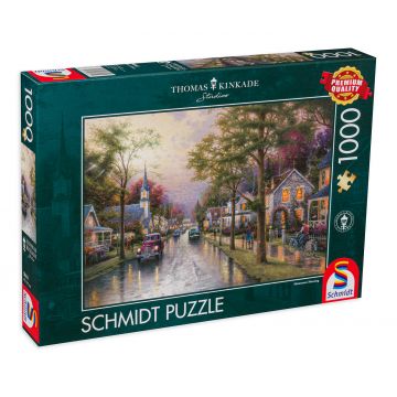 Puzzle Schmidt din 1000 de piese - Dimineata in orasul natal, Thomas Kinkade