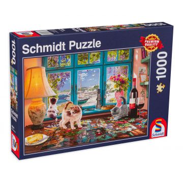Puzzle Schmidt din 1000 de piese - Pisoiasi pe masa
