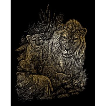 Set de gravat Royal - Leoaica cu pui, 20 x 25 cm