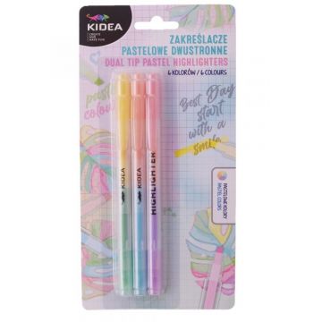 Textmarkere Kidea - cu doua varfuri, pastel, 3 buc., 6 culori