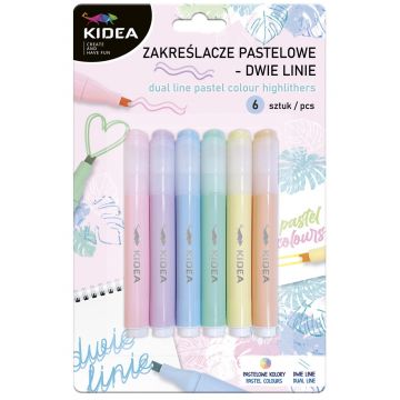 Textmarkere Kidea - linie dubla, 6 culori, pastel