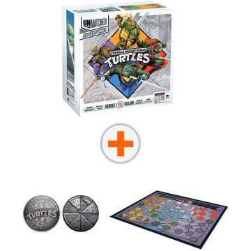 Aventuri fără egal: Set de joc de societate Teenage Mutant Ninja Turtles cu monedă promoțională și covoraș