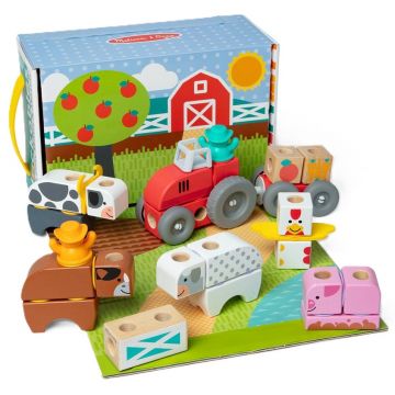 Constructor din lemn Melissa & Doug Blockables - Fermă, 56 piese