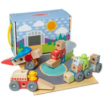 Constructor din lemn Melissa & Doug Blockables - Vehicule, 54 piese