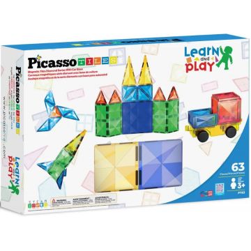 Constructor magnetic Picasso Tiles STEM - Learn and play, 63 piese