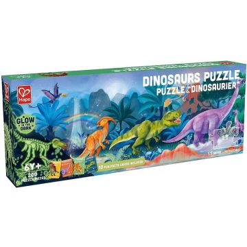 Hape Puzzle panoramic din lemn de 200 de piese - Dinozauri