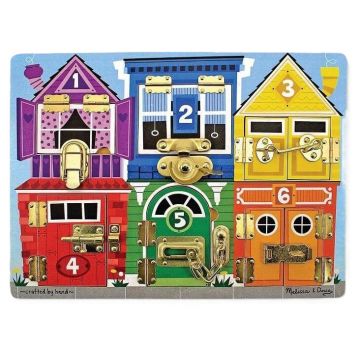 Jucărie din lemn Melissa & Doug - Placă activă cu încuietori, casă