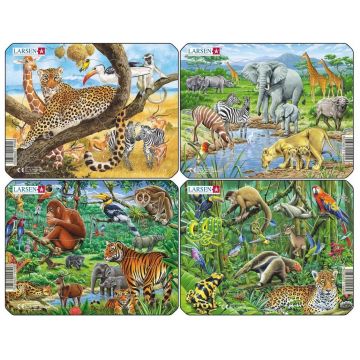 Mini-puzzle Larsen din 11 piese - Animale exotice, sortiment