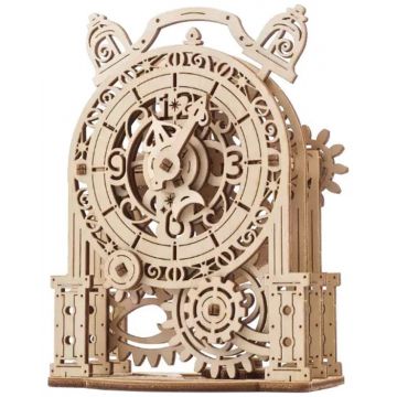 Puzzle 3D din lemn Ugears din 43 piese - Model de ceas deșteptător antic