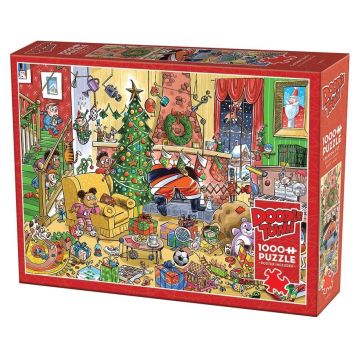 Puzzle Cobble Hill din 1000 de piese - DoodleTown: Să prindem Moș Crăciun
