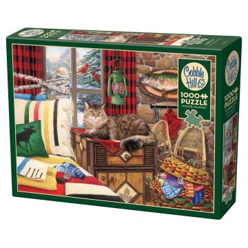 Puzzle Cobble Hill din 1000 de piese - Pisică în cabană