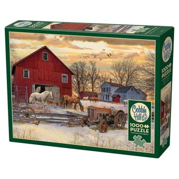 Puzzle Cobble Hill din 1000 piese -Iarna la fermă
