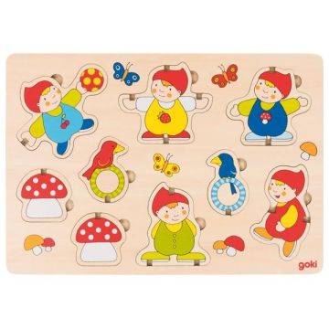 Puzzle din lemn Goki - Pitici,  puzzle care sta vertical