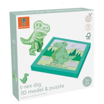 Puzzle din lemn Orange Tree Toys 2 în 1 - Excavarea T-Rex