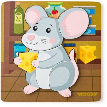 Puzzle din lemn Woody - Șoricel, 5 piese