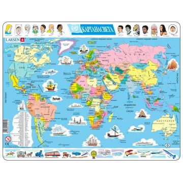 Puzzle educațional Larsen din 107 piese - Harta lumii