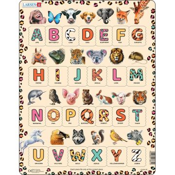 Puzzle educațional Larsen din 26 piese - Alfabetul animalelor în limba engleză