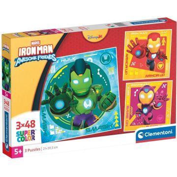Puzzle pentru copii Clementoni din 3 x 48 piese - Omul de Fier și prietenii săi