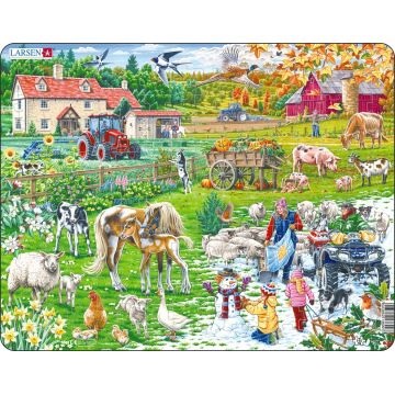 Puzzle pentru copii Larsen din 140 de piese - Sezoanele în fermă