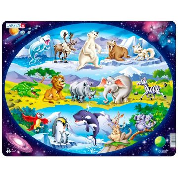 Puzzle pentru copii Larsen din 15 piese - Animale din întreaga lume