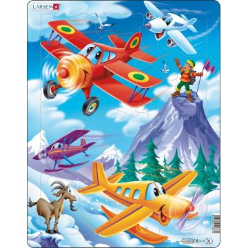 Puzzle pentru copii Larsen din 20 de piese - Avioane care concurează în Munții Zăpezii