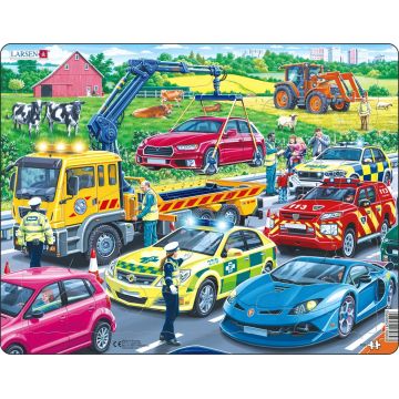 Puzzle pentru copii Larsen din 26 piese - Vehicule de salvare pe autostradă