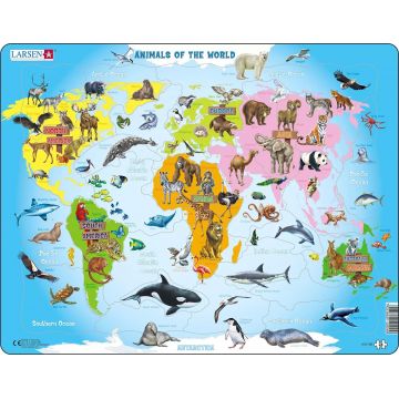 Puzzle pentru copii Larsen din 28 de piese - Animalele din lume