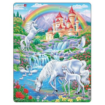 Puzzle pentru copii Larsen din 32 de piese - Unicorni sub curcubeu