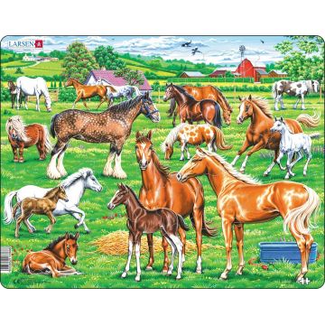 Puzzle pentru copii Larsen din 33 piese - Cai frumoși