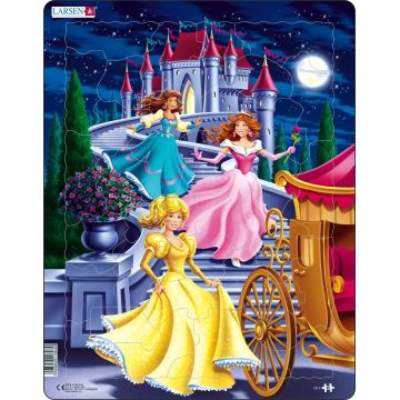 Puzzle pentru copii Larsen din 35 piese - Prințesele pleacă de la bal
