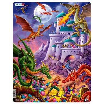Puzzle pentru copii Larsen din 50 de piese - Dragoni și eroi care păzesc comoara castelului