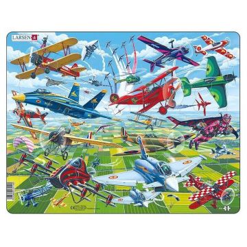 Puzzle pentru copii Larsen din 64 de piese - Piloți curajoși în avioane incredibile