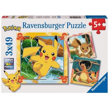 Puzzle pentru copii Ravensburger din 3 x 49 piese - Pokemon