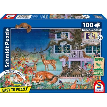Puzzle pentru copii Schmidt din 100 piese - Vizita nocturnă a animalelor