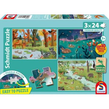 Puzzle pentru copii Schmidt din 3 x 24 piese - Animale de pădure și de câmp