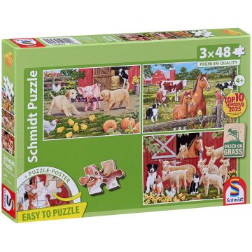 Puzzle pentru copii Schmidt din 3 x 48 piese - Animalele de la fermă