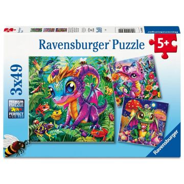 Puzzle Ravensburger din 3 x 49 piese - Mici dragoni de grădină