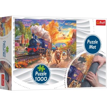 Set covoraș și puzzle Trefl de 1000 piese - Mai rapid decât trenul